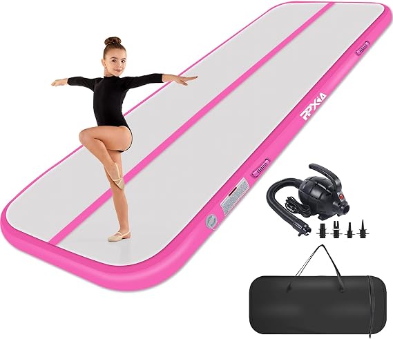 Air Tumble Track Mat 6.6ft 10ft 13ft 16ft 20ft Inflatable Gymnastics Tumbling Mat with Air Pump for Kids Adults, 4/8 inch Thick Gymnastic Mats for Home Use Gym Outdoor Cheerleading Training