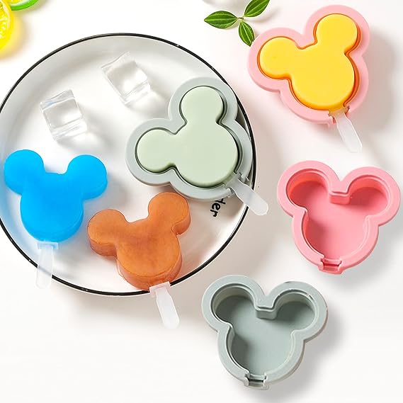 Silicone Popsicle Molds, Cute Ice Pop Molds Reusable Cake Pop Mold Set with Lid Popsicle Sticks, Easy Release BPA Free Cartoon Ice Cream Mold for Kids