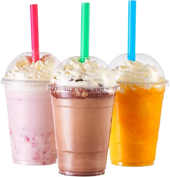 [100 Sets-16 oz.] Plastic Cups With Dome Straw Slot Lids PET Crystal Clear Disposable Togo Cup BPA Free For Party Ice Cold Drinks Coffee Tea Parfait Dessert Smoothie Bubble Boba Fruit Milkshake Slush