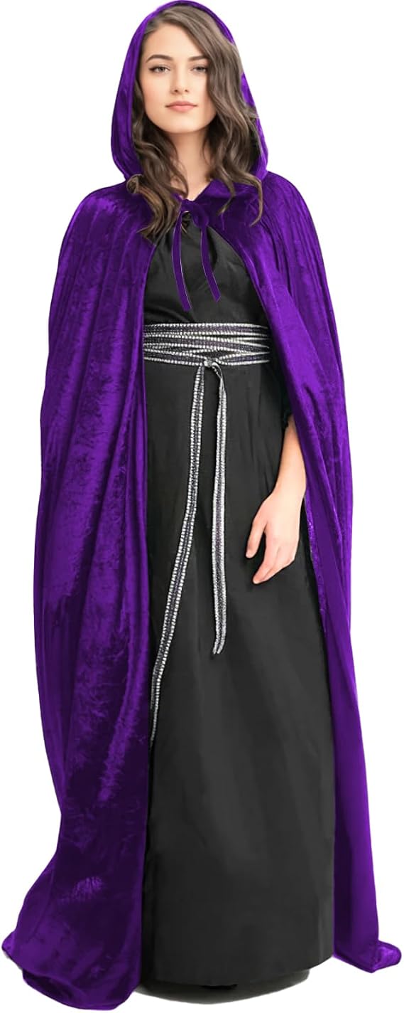 candyfouse Halloween Full-Length Hooded Velvet Cloak Cape, Adult Vampire Witch Wizard Costume for Party Cosplay