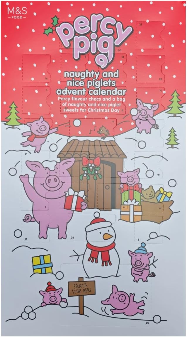 M&S Christmas Percy Pig Milk Chocolate Advent Calender, 230g, 24 Chocolates, Bag of Sweets for Christmas Day