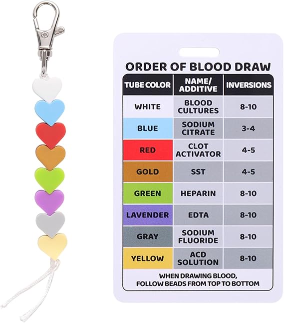 Order of Blood Draw Beads with Reference Card | Badge Card Badge Reel Accessories Phlebotomy Essentials for Work or School RN Nurse Student Practitioner Grad Gift