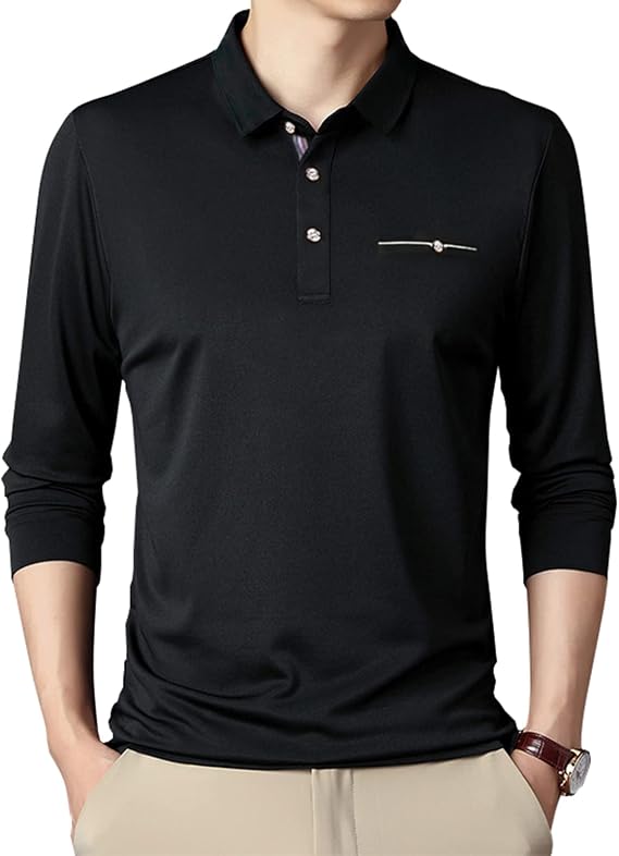 Men's Golf Polo Shirt Long Sleeve Slim Fit Polo T Shirt