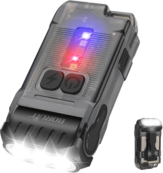 BORUIT V15 LED Small Powerful EDC Flashlight with Warm White Red Light,Bright 1200LM USB C Rechargeable 10 Modes Mini Pocket Keychain Flash Light with Clip,IP67 Waterproof,80Head Swivels,Tail Magnet