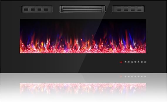 42 Inch Electric Fireplace with Crystal, Electric Fireplaces Insert, Wall Mounted/Recessed Fireplace with Remote Control, 12-Color Flame, Brightness & Speed