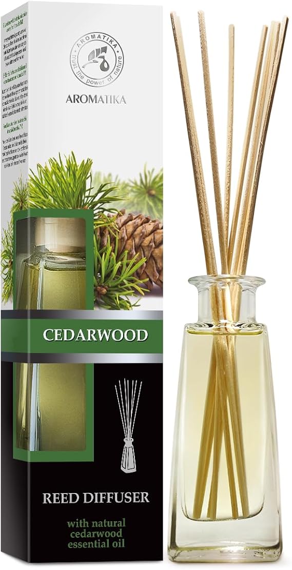 Cedarwood Reed Diffuser 3.4 Fl Oz - Scented Reed Diffuser Gift Set - Best for Aromatherapy - Home - Room Air Fresheners - Cedarwood Essential Oil - by Aromatika