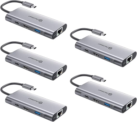 USB C Hub 5 Packs, 6 in 1 USB C Ethernet Multiport Adapter to HDMI Dock