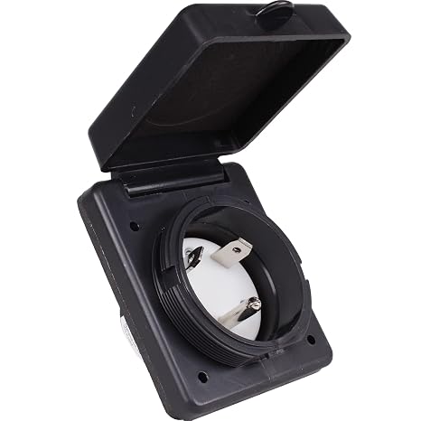 Journeyman-Pro RV TT-30 Flanged Inlet 30A 125 Volt, Straight Blade Generator Plug Locking Shore & Marine Power Receptacle Electrical Outlet/Socket, Black or White 30 Amp (TT-30 Straight Blade, Black)