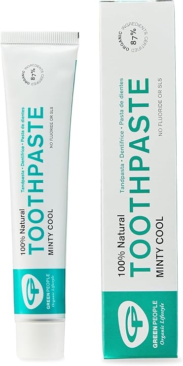 Green People 100% Natural Minty Cool Toothpaste, 50ml | 100% Natural Mint, Fluoride and SLS Free, For Sensitive Gums, Organic Mint Toothpaste, Vegan