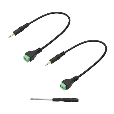3.5mm Audio Terminal Block Cable 11.8inch, Gold Plated TS 18 inch Mono Male to 2 Pin Solderless Screw Terminal Female Audio Adapter Cable with Screwdriver - 2Pcs
