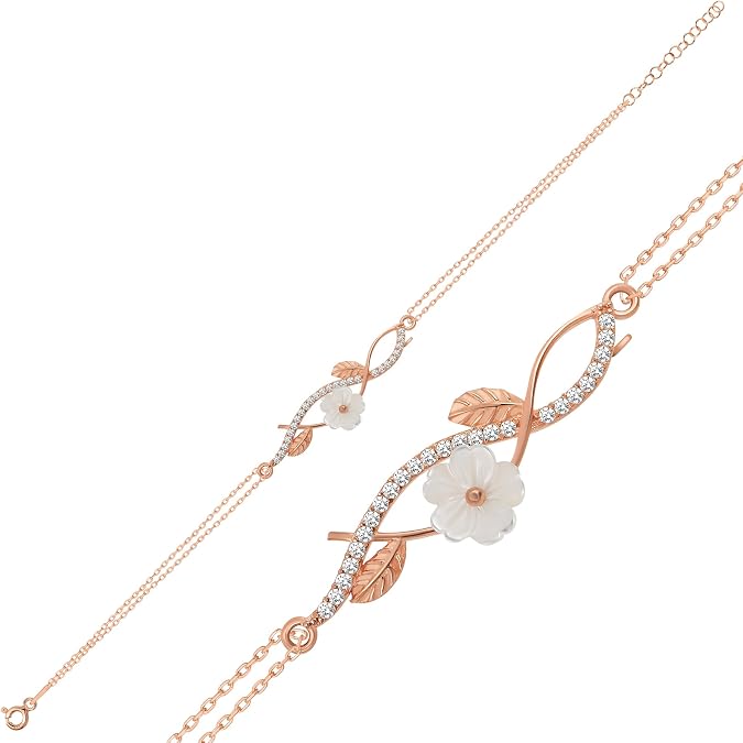 NEREZE 925 Sterling Silver Zircon Stone Magnolia Flower Bracelet