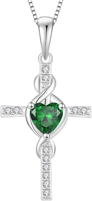 Infinity Cross Necklace for Women 925 Sterling Silver Faith Religious Blessing Pendant Birthstone Jewelry for Her
