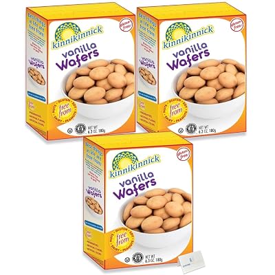 Kinnikinnick Gluten Free Vanilla Wafer Cookies Pack of 3, Dairy Free, Nut Free, Soy Free Vanilla Wafers Gluten-Free Celiac Friendly Snacks 3 x 180 gram Boxes