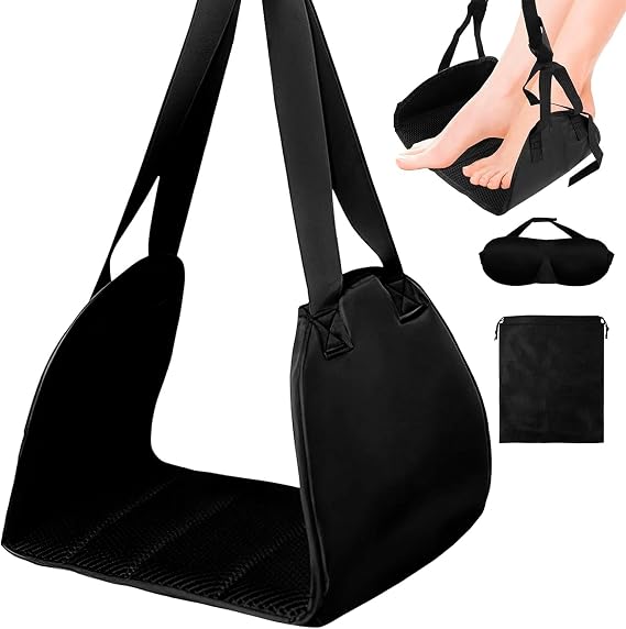 Foot Hammock for Plane Travel, Airplane Footrest Hammock with Extended Adjustment Strap, Portable Desk Foot Hammock to Relax Your Feet, Foot Sling Travel Essentials
