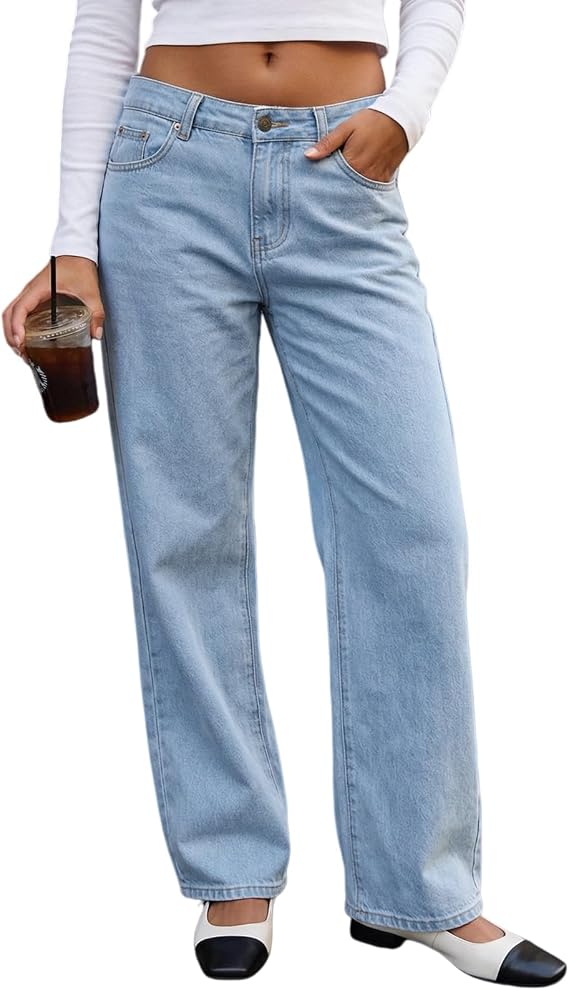 Baggy Wide Leg Jeans for Women Y2K Low Rise Straight Leg Boyfriend Denim Pants Teen Girls Vintage Casual Loose Jeans