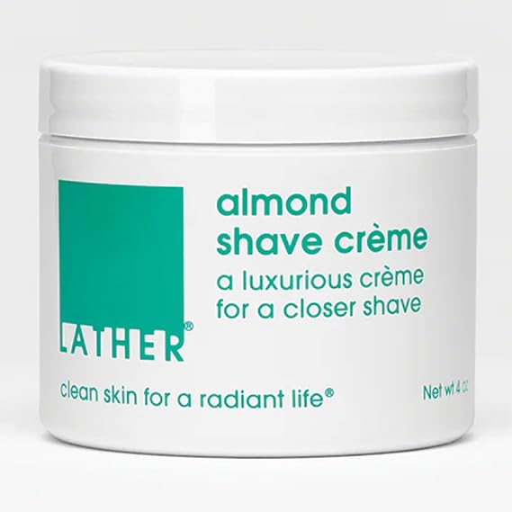 LATHER - Almond Shave Creme, 4 oz - Non-Foaming Luxurious Shaving Cream for Women and Men - Almond Oil, Vitamin E, Omega Fatty Acids - Sensitive Skin Safe - Vegan & Cruelty Free - Beauty & Skincare