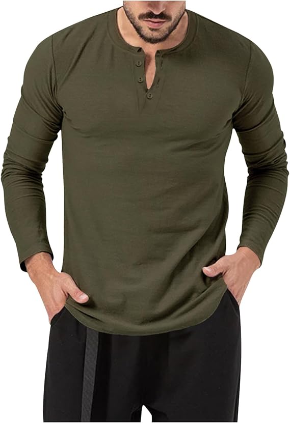 Mens Long Sleeve T Shirts Button Up V Neck Solid Pullover Undershirt Casual Loose Stretch Sweater Men Clothing
