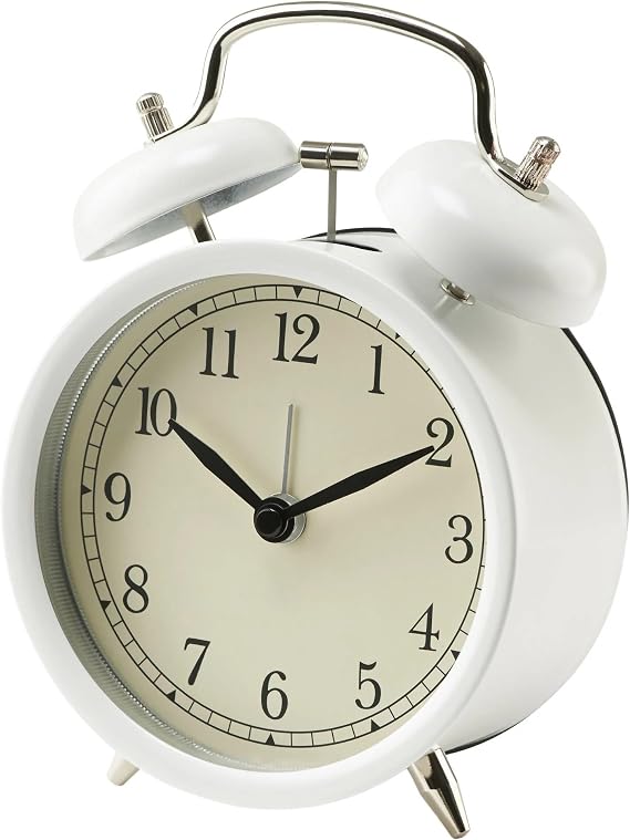 IKEA Dekad Analog Nostalji-alarmlı saat çanlar çalar saat ile metal kasa ve ön cam – G x D x Y 10 x 6 x 14 cm – Beyaz