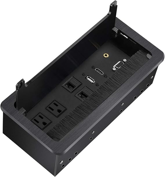Tabletop Brush Connectivity Box Outlet with Socket HDMI LAN VGA Power for Desktop Conference