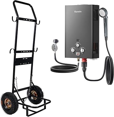 GEN II Ranein 18L Portable Propane Water Heater with Dolly Hand Cart, Outdoor Up to 4.74 GPM, 85,300 BTU On Demand Instant Hot Tankless Water Heater