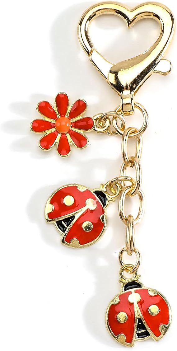 Ladybug Keychain with Flower Charm Lady Bug Accessories Cute Ladybug Gifts for Women Friends Birthday Christmas