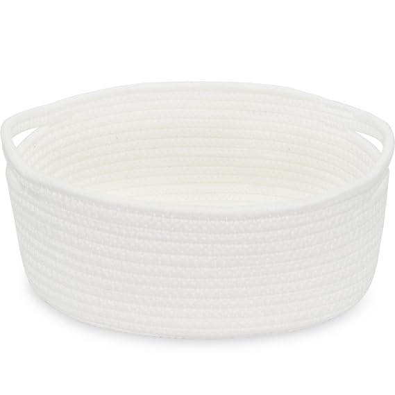 ABenkle Small Woven Basket, Cute Small Basket, Rope Room Shelf Storage Basket, Cat Dog Toys Basket Chest Box, Empty Decorative Gift Basket, 12"x 8" x 5"