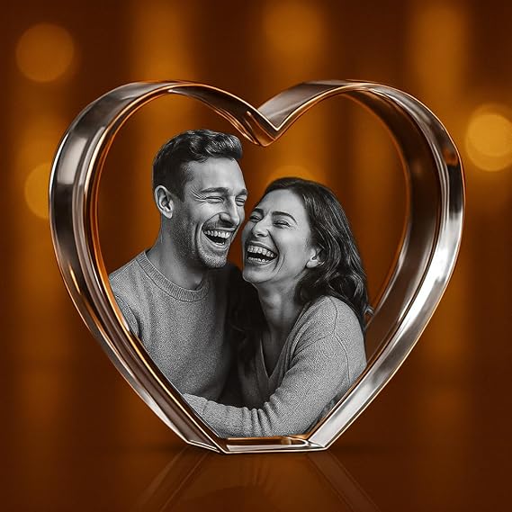 Personalized 3D Crystal Heart with Photo Custom Laser Engraved Picture in Glass Memorial, Wedding, Anniversary or Birthday Gift for Her, Him, or Pet Size 4 x 3.5 x 2.5 inches