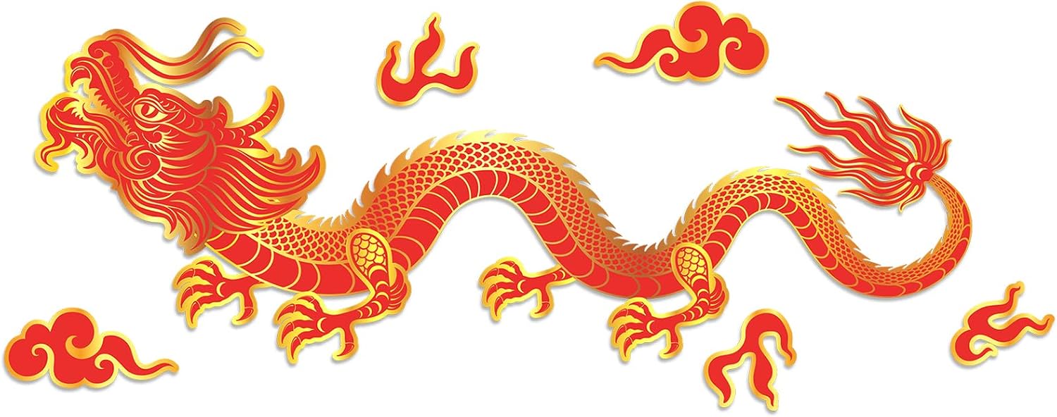 5.9ft Large Chinese Party Decorations 2025 Red Gold Chinese Dragon Paper Cutouts Dragon Boat Festival Hanging Decoration for Wall Window Photo Backdrop Spring Festival Lunar New Year Party Supplies