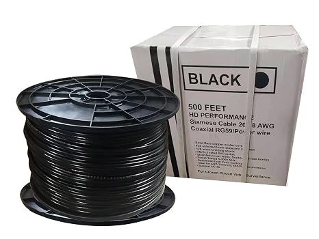 Security RG-59 Siamese Combo Coaxial Cable 500 Feet, 20 AWG RG59 + 18/2 18AWG Power for CCTV Security Camera Wire Black