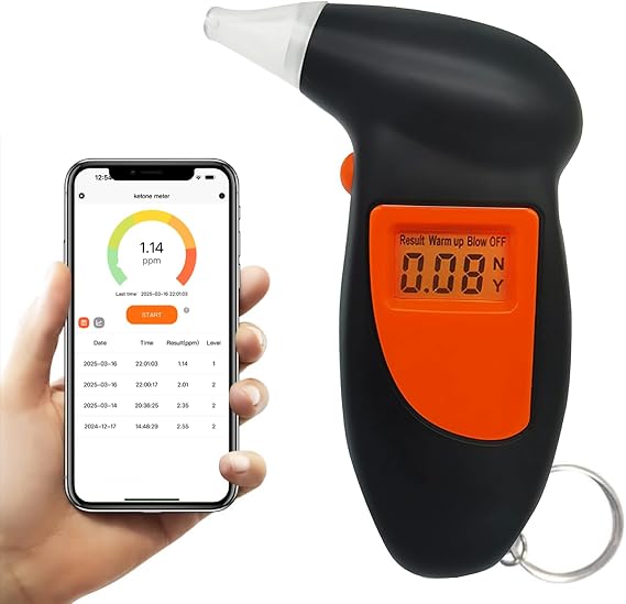 KT-68B Ketone Breath Meter Breath Acetone Measurement for Keto & Low-Carb Diets, Smartphone Compatible, Includes 2 1.5V AAA Rechargeable Batteries
