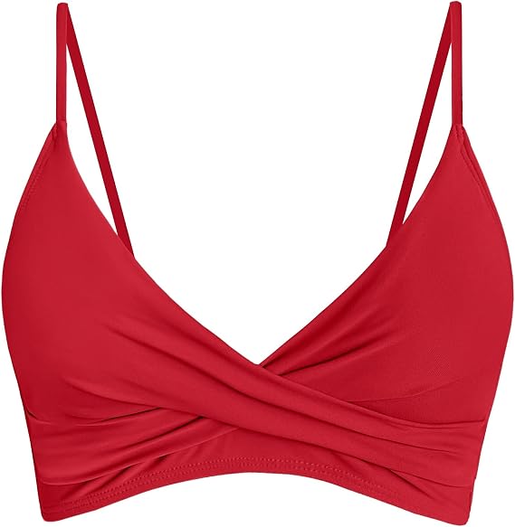Balasami Women's Push Up Sexy V Neck Adjustable Twist Ruced Front Bikini Swimsuit Top Only