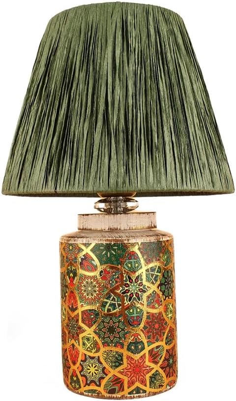 Timide Desenli Handmade Seramik Abajur Yeşil | El Yapımı, Modern, Doğal Tonlu Dekoratif Aydınlatma | E27 Duy Uyumlu | A Enerji Sınıfı | CE Sertifikalı [Enerji Sınıfı A]