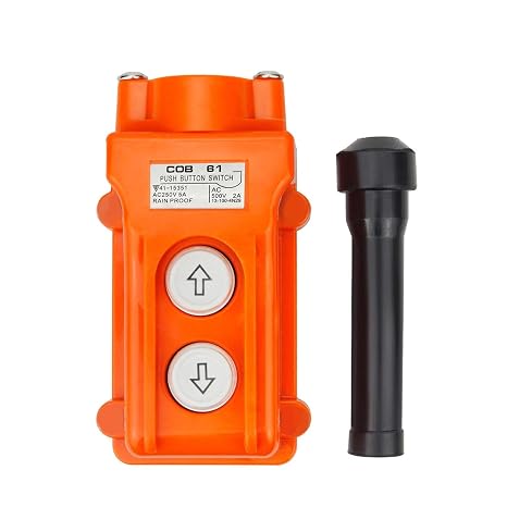 2 Ways Hoist Crane Push Button Switch Rainproof COB-61, 250V, 5 Amp, 500V, 2 Amp, Orange Up Down Switch with Rubber Cable Barrel