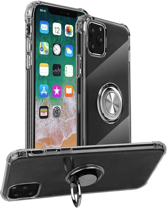 Clear Case for iPhone 11 Pro Case,with 360 Degree Rotation Finger Ring Grip Holder Kickstand [Work with Magnetic Car Mount] for iPhone 5.8 inch(2019 Release)/Transparent