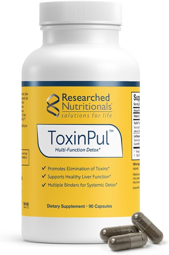 Researched Nutritionals ToxinPul - Kidney & Liver Cleanse Detox & Repair - Multi-Binder Formula with Humic Acid, Chlorella & Quercetin for Heavy Metals, Glyphosate & Toxin Removal (90 ct)