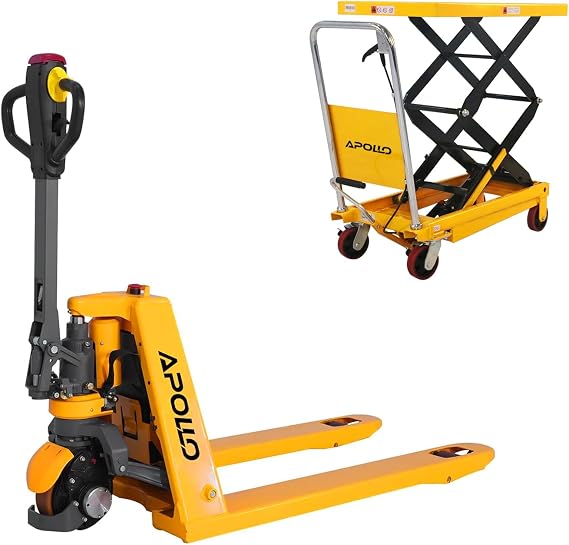 APOLLOLIFT Electric Pallet Jack Truck and Hydraulic Lift Table Cart | 3300lb Cap. 48" x27" Power Lithium Battery and Double Scissor Hydraulic Lift Table/Cart 770lbs Capacity 51.2" Lifting Height