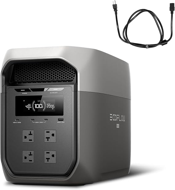 EF ECOFLOW Portable Power Station DELTA 3 Max with AC Charging Cable, 2048Wh LiFePO4 Battery, 3400W X-Boost Output, Ultra-Fast 0-80% Charging in 1.13 Hr, Home Backup & RV Camping