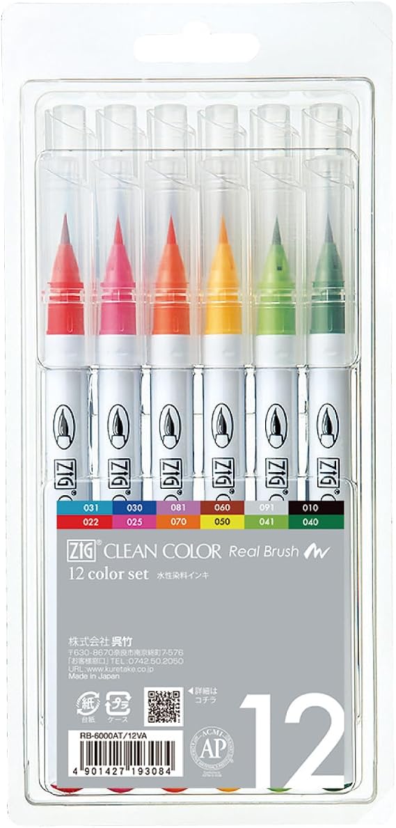Kuretake Color Pen Brush Pen ZIG Clean Color Real Brush 12 Colors RB-6000AT/12VA