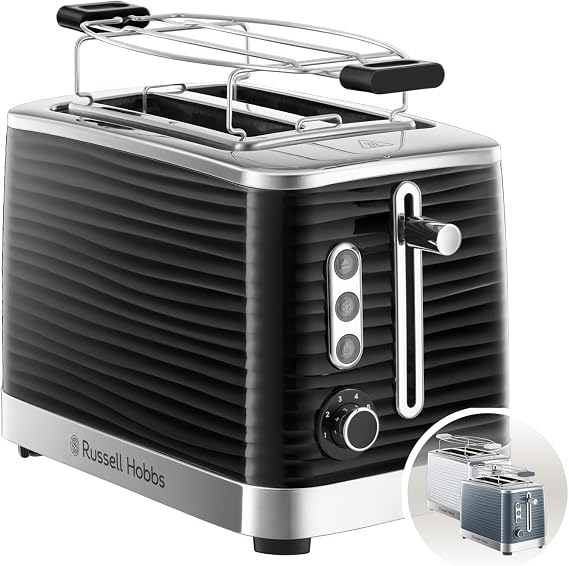 Russell Hobbs Toaster [for 2 slices] Inspire black, high quality glossy construction (extra wide toast slots, bread head, 6 frying stages + defrosting and heating function)