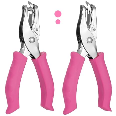 Single Hole Punch Set, 2 Pcs 1/4&1/8 Inch Hole Puncher Single with Soft Grip Handle, One Punch with Scrap Container, 8 Sheets Capacity, Fun Punch for Paper Crafts, Scrapbooks, Tags, Tickets
