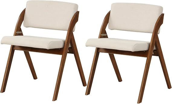 Folding Dining Chairs Set of 2, Farmhouse Upholstered Accent Chair with Non-Assembly Design, Padded Seat & Cushion Backrest, Portable Wood Kitchen Chairs for Party, Picnic & Home Office