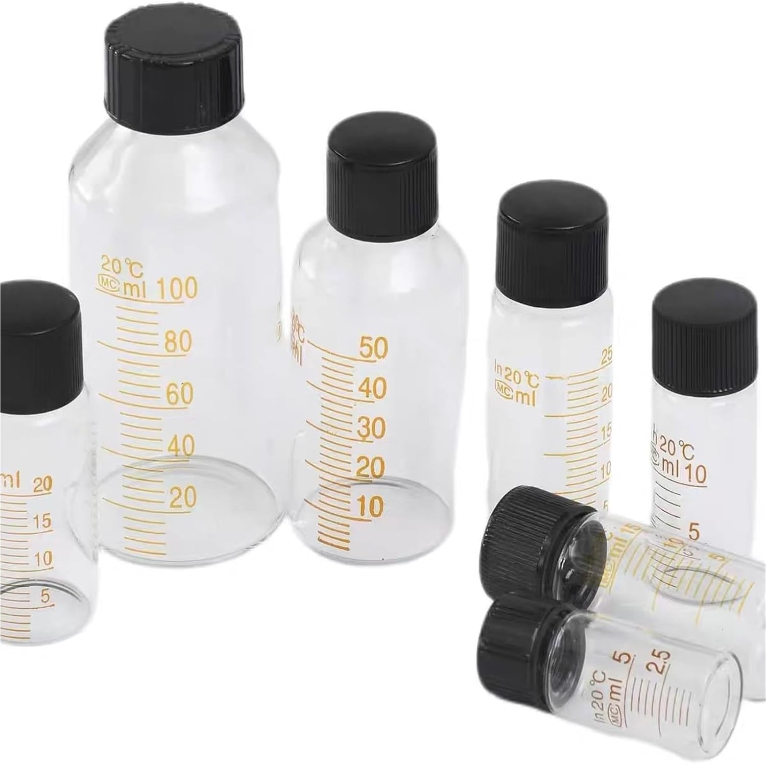 5ml to 1000ml Lab Graduation Round Borosilicate Glass Reagent Bottle Serum Bottle Graduation Sample Vials (50ml 4pcs)
