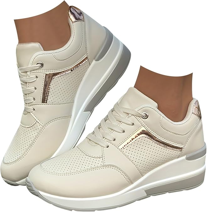 Fashion Wedge Heeled Sneakers for Women Non Slip Lace up Walking Running Shoes Womens Work Gym Tennis Workout Athletic Sport Shoes Lightweight Comfort Wedges Platform Casual Sneaker