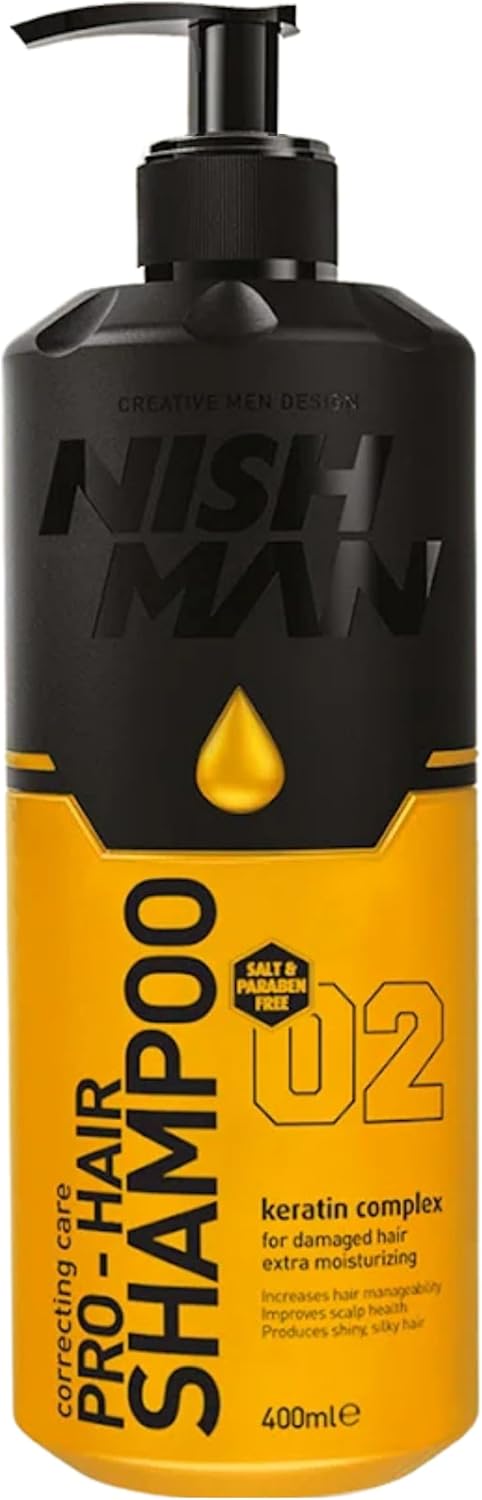 NISHMAN Pro-Hair Shampoo - Keratin Complex 400ml - Salt Free - Paraben Free - Enhances Scalp Health, Adds Shine & Silkiness, Ideal for