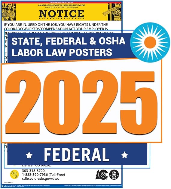 2025 Federal Labor Law Poster - OSHA Workplace Compliant & Required - Current with Mandatory Updates for 2024 - UV Laminated & Waterproof - 20" x 26"