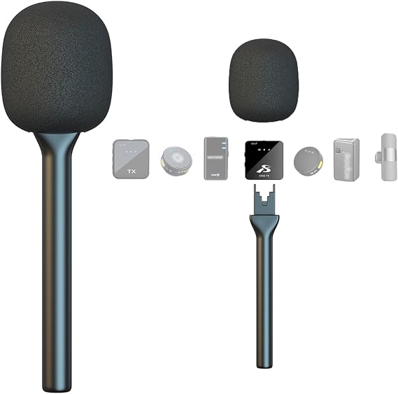 Piluyaa Universal Handheld Mic Handle Kit for Rode/DJI Interview Adapter | All-metal mini mic holder fits Rode/DJI & all lavalier. Perfect for podcasts, reports, and content creation