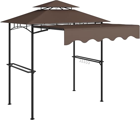 Outsunny 8' x 7.6' Grill Gazebo Double Tiered Outdoor BBQ Gazebo, Brown