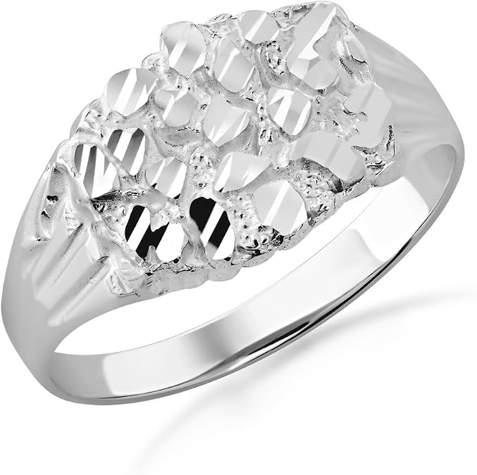 Claddagh Gold Textured .925 Sterling Silver Men's 12mm Nugget Band Ring | Available in Sizes 6-16