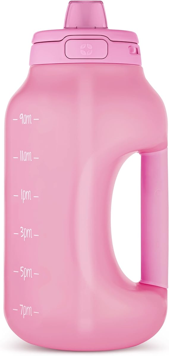 Ello Hydra 64oz Half Gallon Water Jug with Handle and Motivational Time Markers for All Day Hydration, Plastic Reusable Water Bottle with Straw and Locking, Leak Proof Lid, BPA Free, Bubblegum
