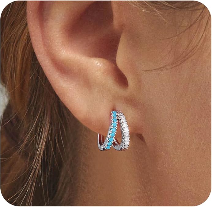 Gold Hoop Earrings for Women, 14K Gold Plated Cubic Zirconia Huggie Small Hoop Earring, Women Gift Thick Open Hoops Earring Lightweight